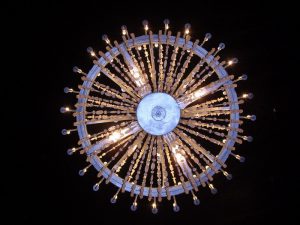 Krakow salt mines: chandelier overhead in church