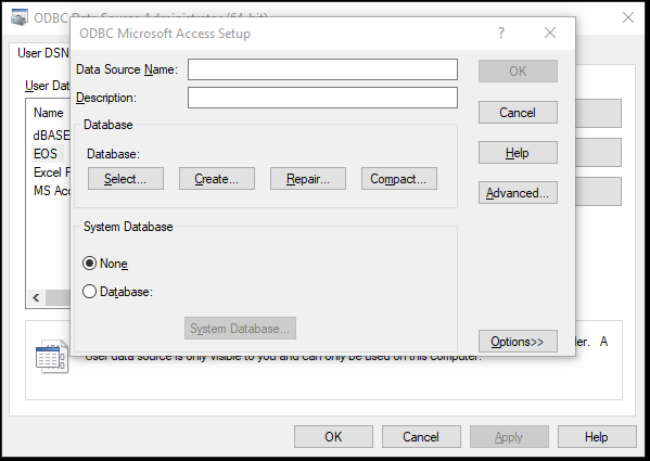 ODBC Data Sources Windoze 10, screenshot 2