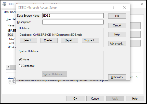 ODBC Data Sources Windoze 10, screenshot 4